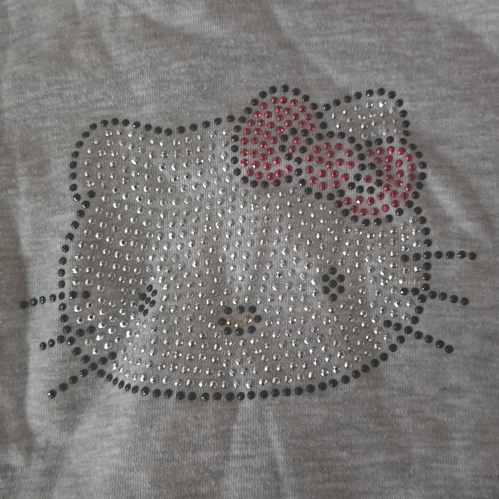 Hello Kitty Rhinestone Accent Gray Top with Pink Bow